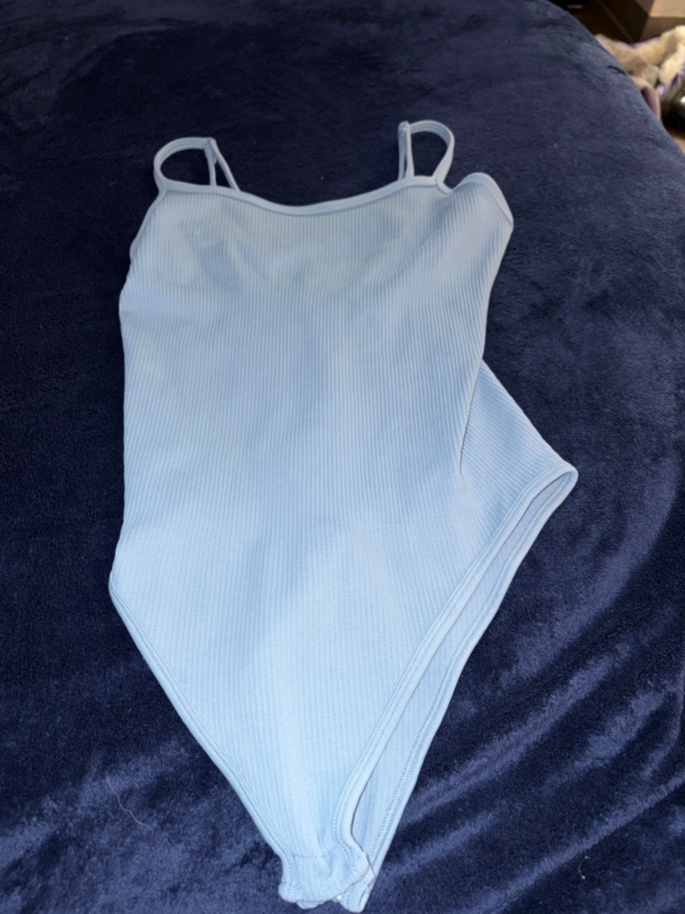 Light Blue Ribbed Tank Bodysuit with Logo